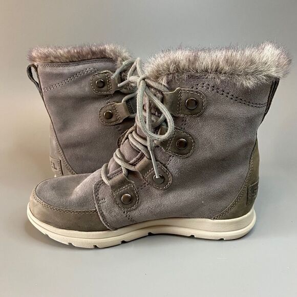 Sorel Joan Explorer Winter Snow Boots Quarry Grey Suede Faux Fur - Picture 3 of 5